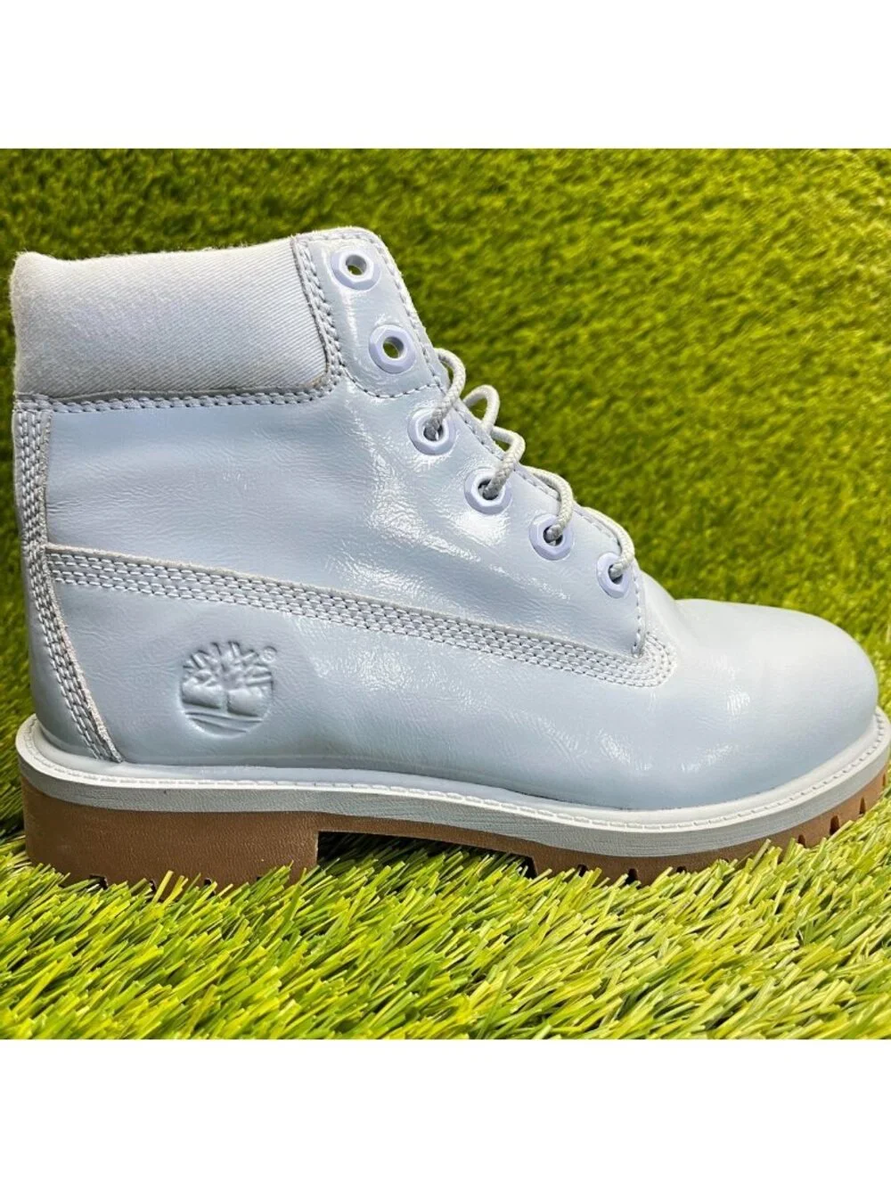 Timberland 6-Inch Premium Boys Size 3.5Y Blue Outdoor Waterproof Lace Up Boots